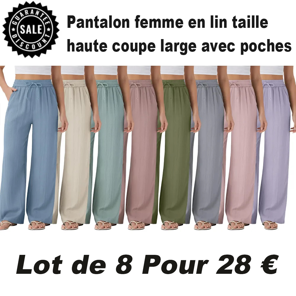 ⏰VENTE FINALE⚡ Lot de 16 pour 38 €⚡Pantalon femme en lin taille haute coupe large avec poches