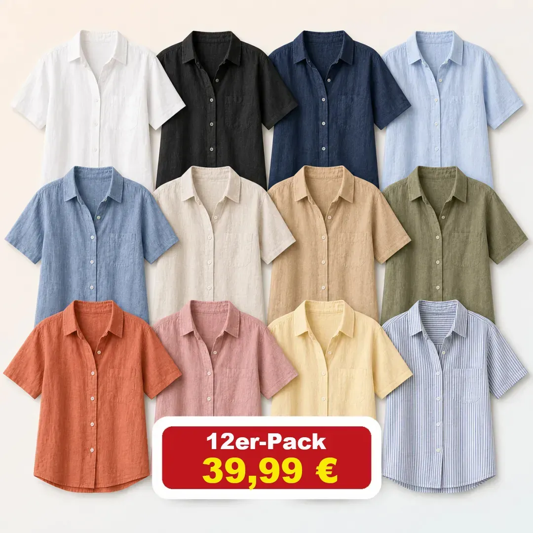 ⏰Geschäftsschließung – Räumungsverkauf⚡12er-Pack nur 39,99 €⚡👚Leichte Damen-Leinenhemden mit langen Ärmeln und Knopfleiste