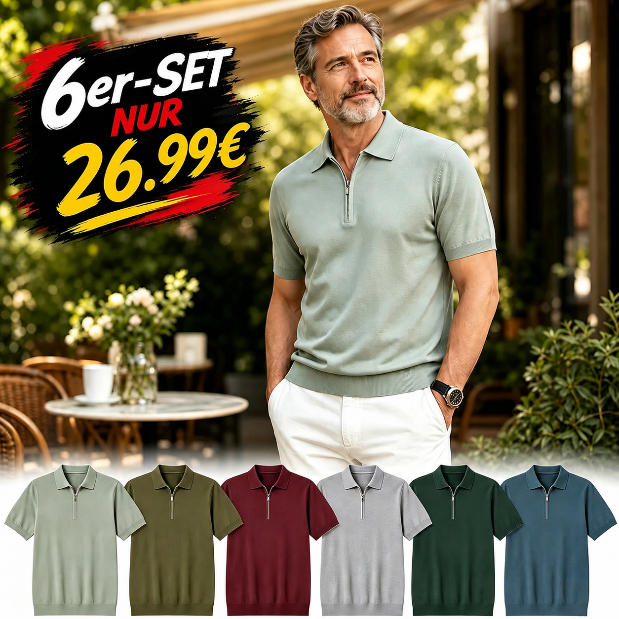 ⏰12er-Pack für 32,99 € ⚡Herren-Poloshirt mit halbem Reißverschluss