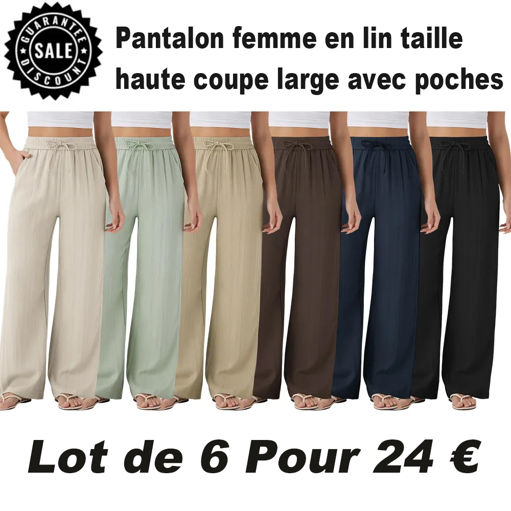 ⏰VENTE FINALE⚡ Lot de 16 pour 38 €⚡Pantalon femme en lin taille haute coupe large avec poches