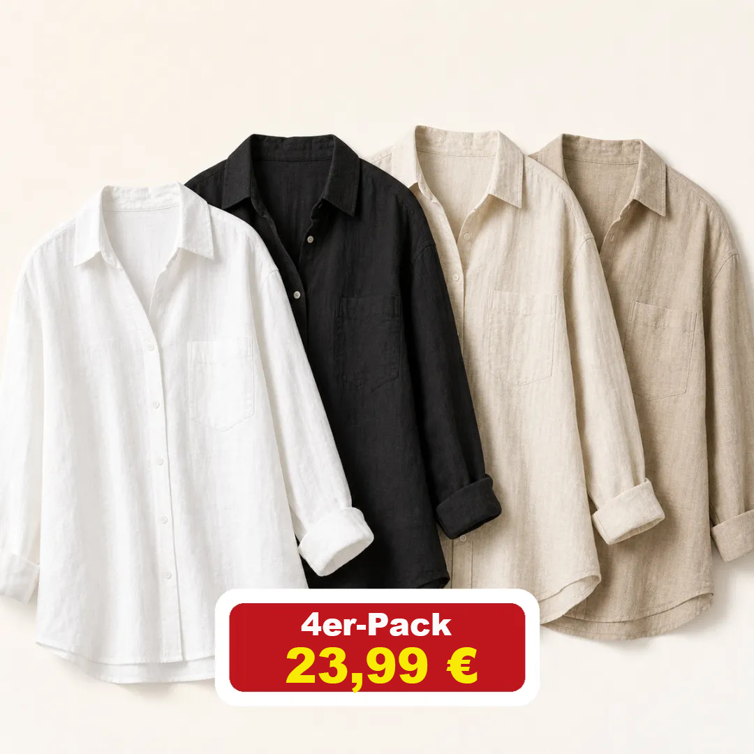 ⏰Geschäftsschließung – Räumungsverkauf⚡12er-Pack für 39,99 €⚡👚Leichte Damen-Leinenhemden mit langen Ärmeln und Knopfleiste