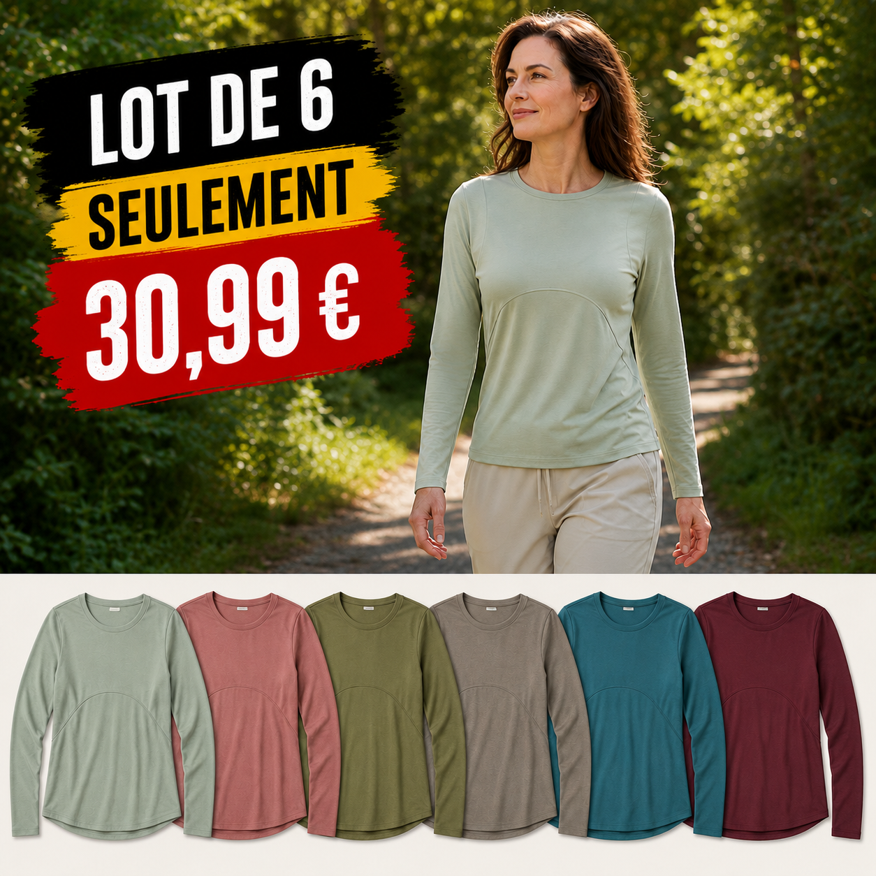 ⏰Chemise à manches longues pour femme, col rond