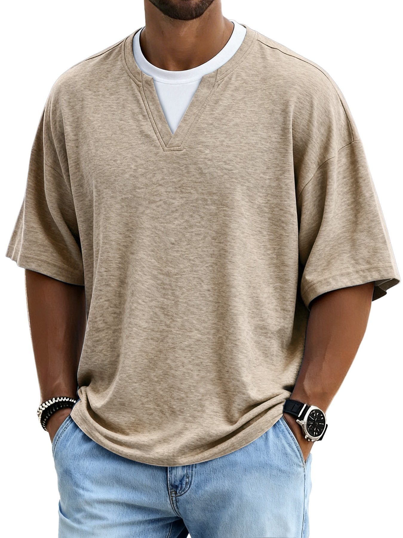 Herren Kurzarm-T-Shirt mit schlichtem, lässigem Fake-Zweiteiler-Design – bequem und komfortabel