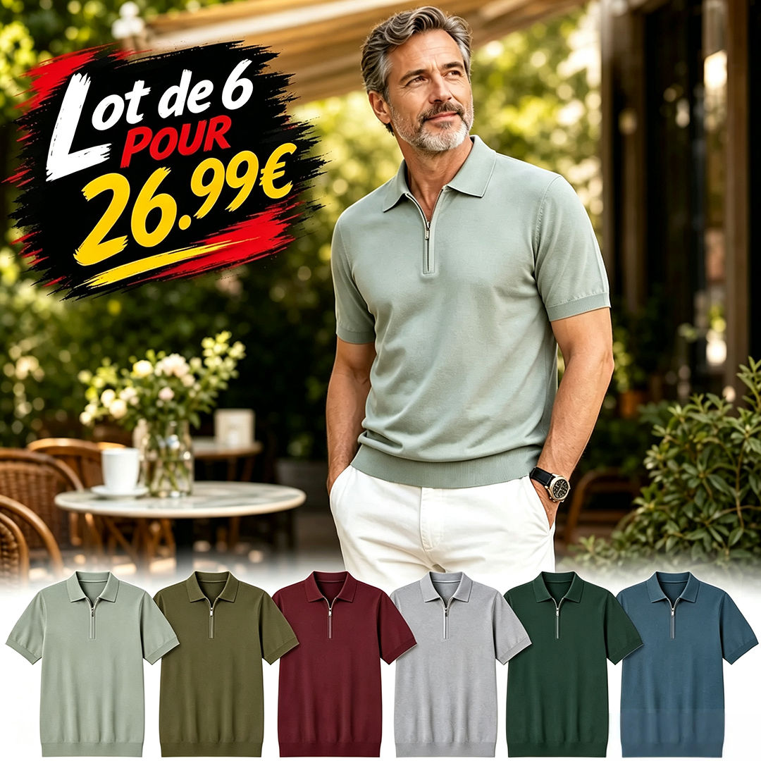 ⏰Lot de 12 pour 32.99 € ⚡Polo homme en maille à demi-zip