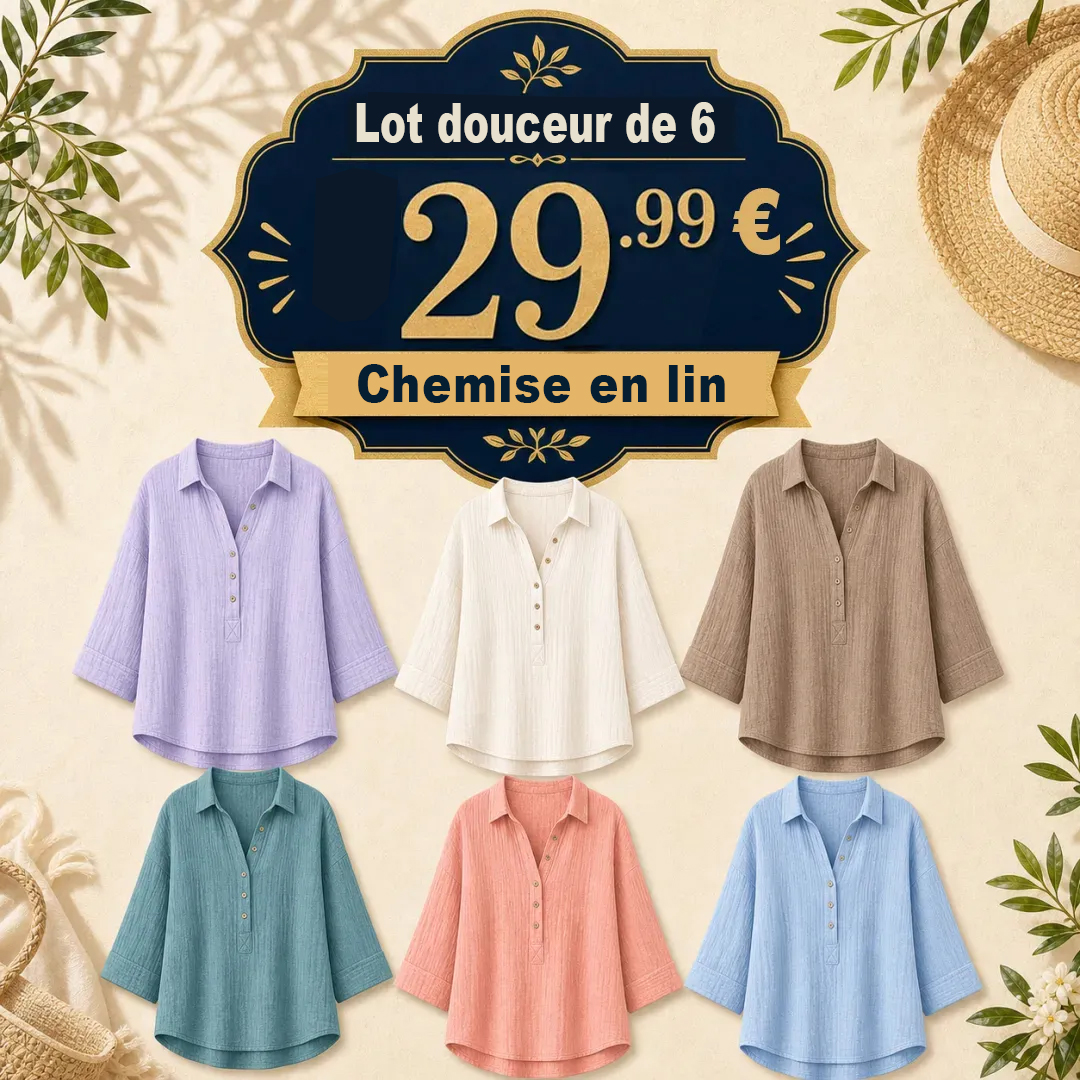 ⏰ Grande liquidation⚡12 pièces seulement 33,99 €⚡Blouses en gaze de lin pour femme avec boutons et col