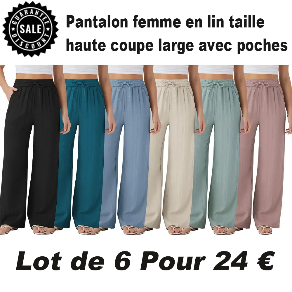 ⏰VENTE FINALE⚡ Lot de 16 pour 38 €⚡Pantalon femme en lin taille haute coupe large avec poches