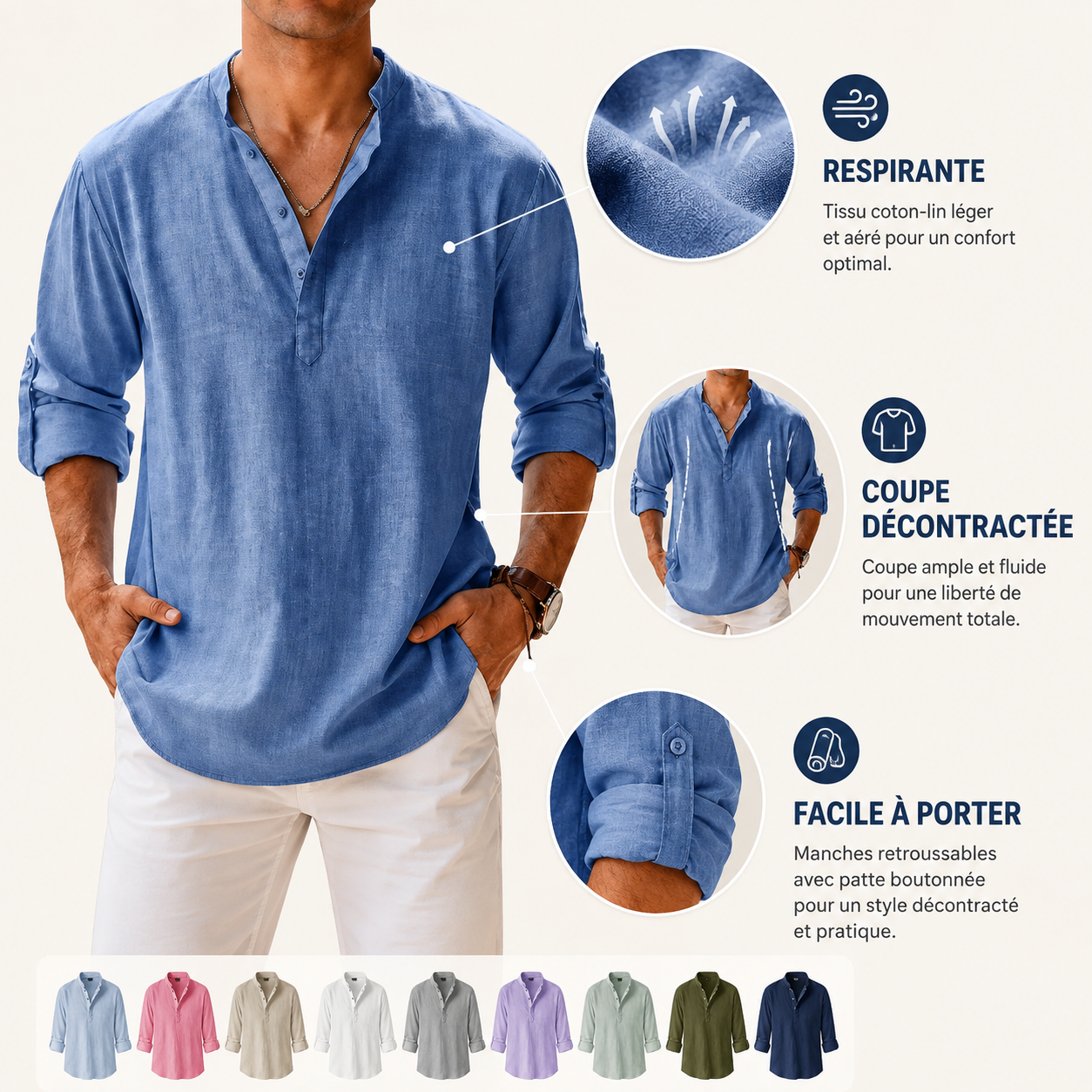 ⏰ Lot de 26 à seulement 44 € 👔 Chemise homme en coton et lin