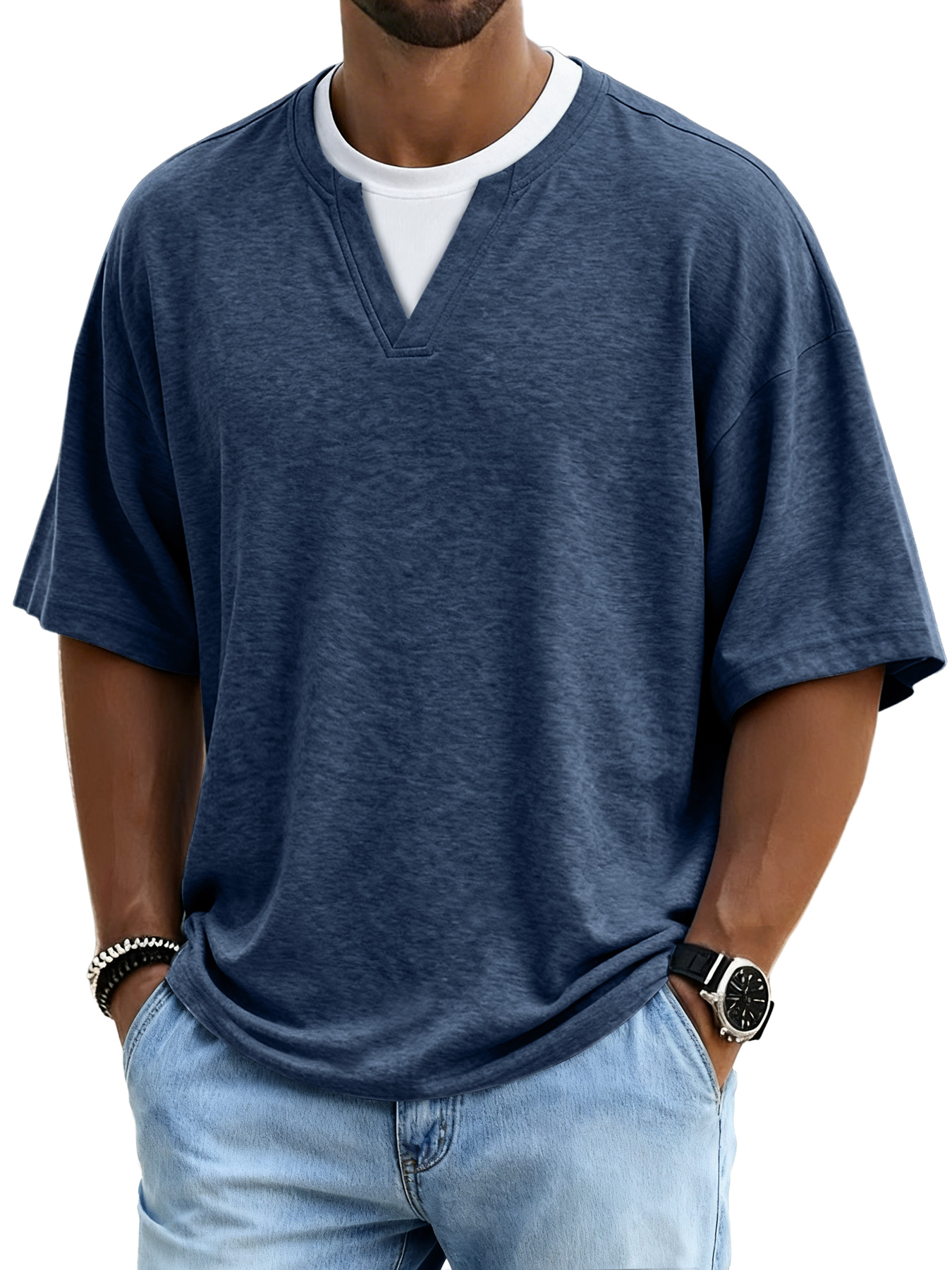 Herren Kurzarm-T-Shirt mit schlichtem, lässigem Fake-Zweiteiler-Design – bequem und komfortabel