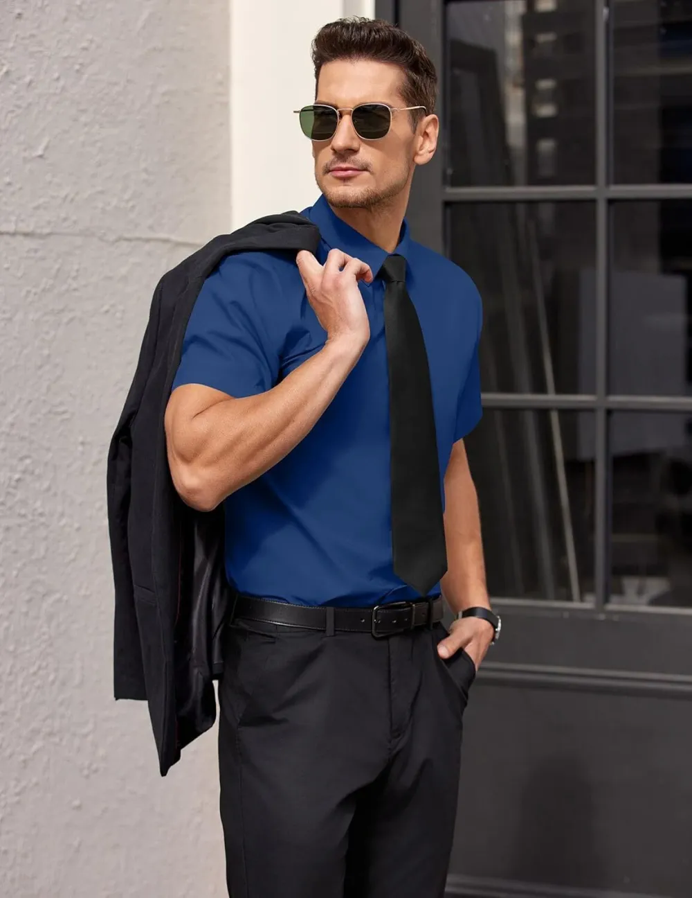Chemise habillée à manches courtes pour homme – Sans repassage, décontractée, boutonnée, idéale à porter hors du pantalon pour l’été