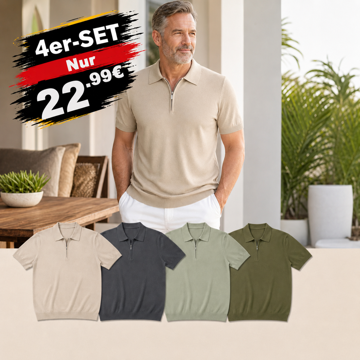 ⏰12er-Pack für 32,99 € ⚡Herren-Poloshirt mit halbem Reißverschluss