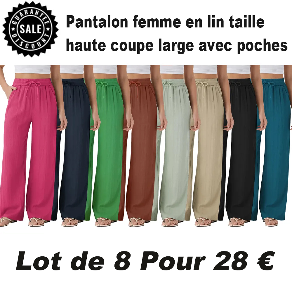 ⏰VENTE FINALE⚡ Lot de 16 pour 38 €⚡Pantalon femme en lin taille haute coupe large avec poches
