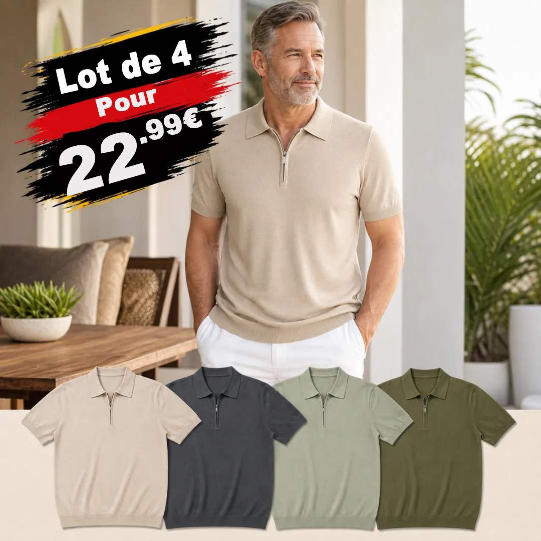 ⏰Lot de 12 pour 32.99 € ⚡Polo homme en maille à demi-zip