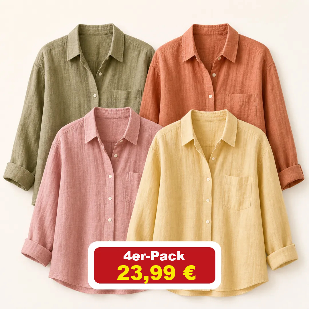 ⏰Geschäftsschließung – Räumungsverkauf⚡12er-Pack für 39,99 €⚡👚Leichte Damen-Leinenhemden mit langen Ärmeln und Knopfleiste