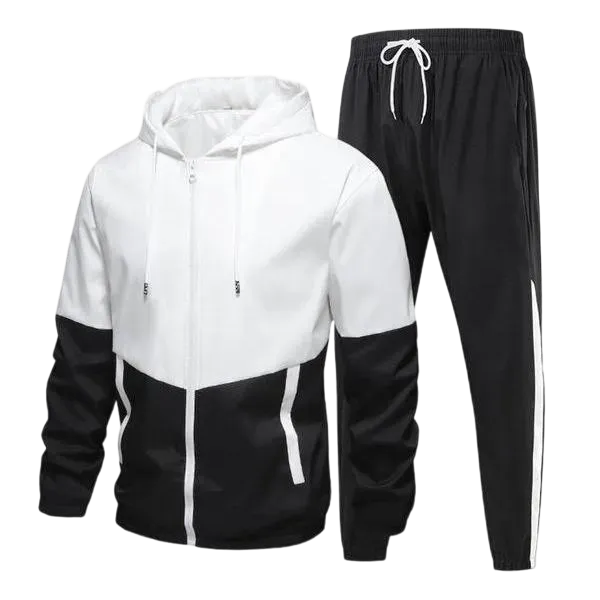 Men's Colorblock Drawstring Zip Up Hoodie & Joggers French Terry Set