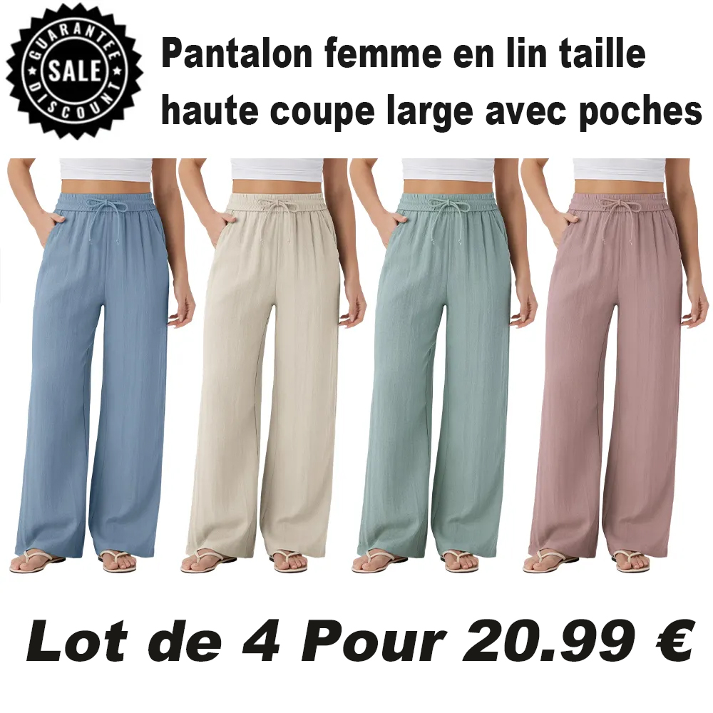 ⏰VENTE FINALE⚡ Lot de 16 pour 38 €⚡Pantalon femme en lin taille haute coupe large avec poches