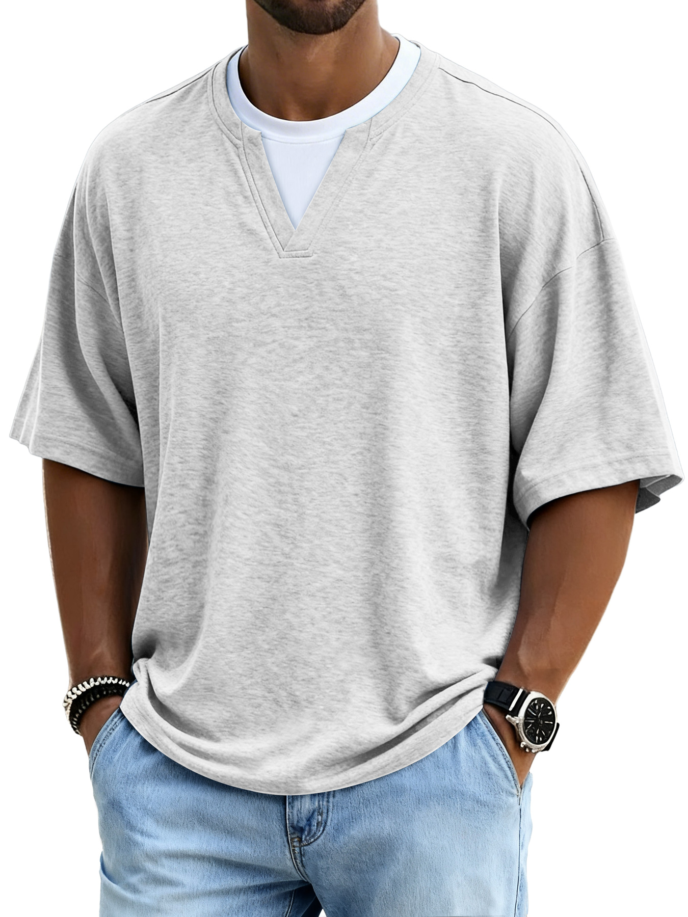 Herren Kurzarm-T-Shirt mit schlichtem, lässigem Fake-Zweiteiler-Design – bequem und komfortabel