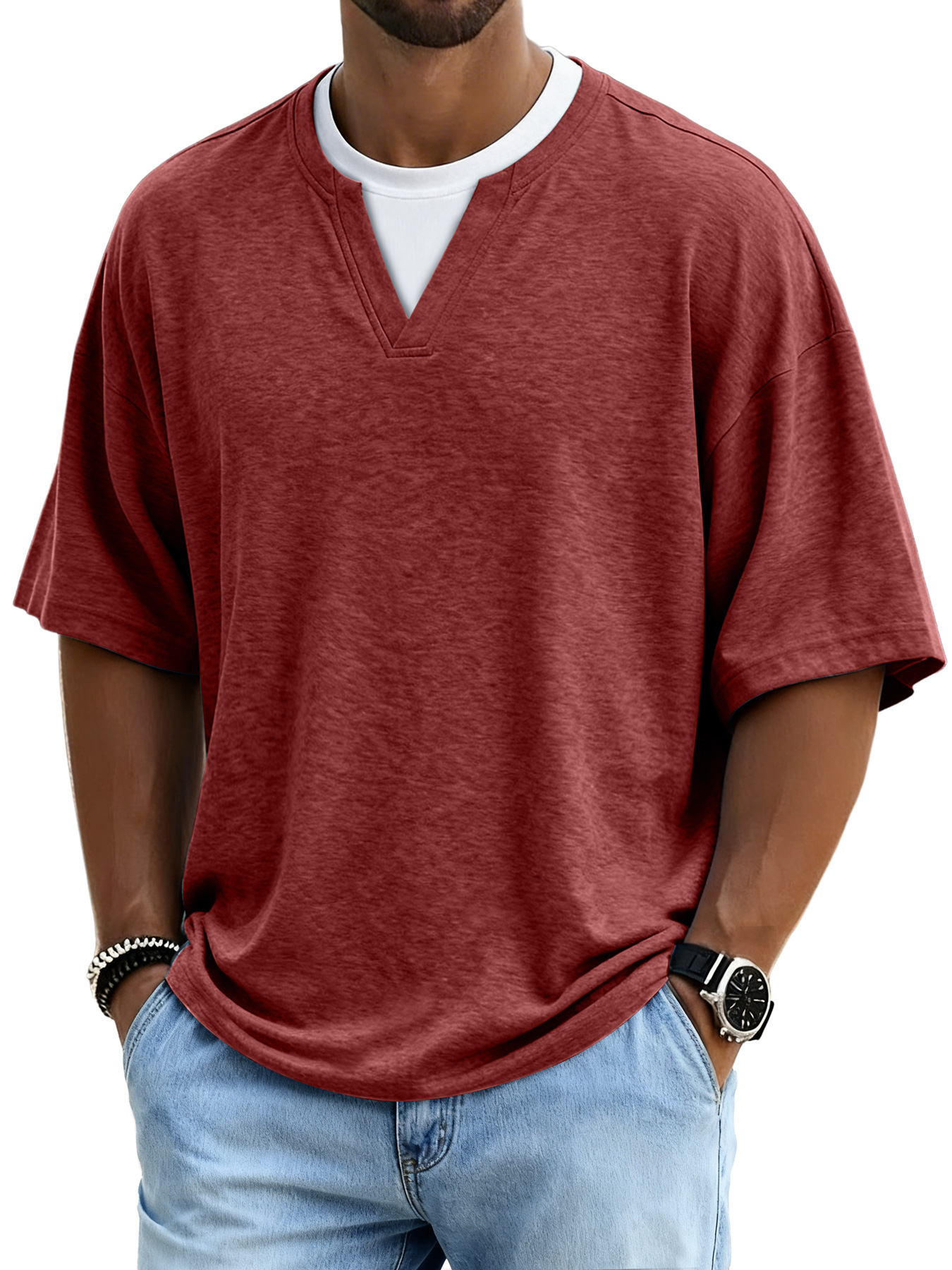 Herren Kurzarm-T-Shirt mit schlichtem, lässigem Fake-Zweiteiler-Design – bequem und komfortabel