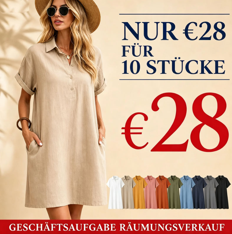 Ladenschluss-Raeumungsverkauf | 10er Pack fuer €28 | Damen Kurzarm-Hemdblusenkleid mit Taschen