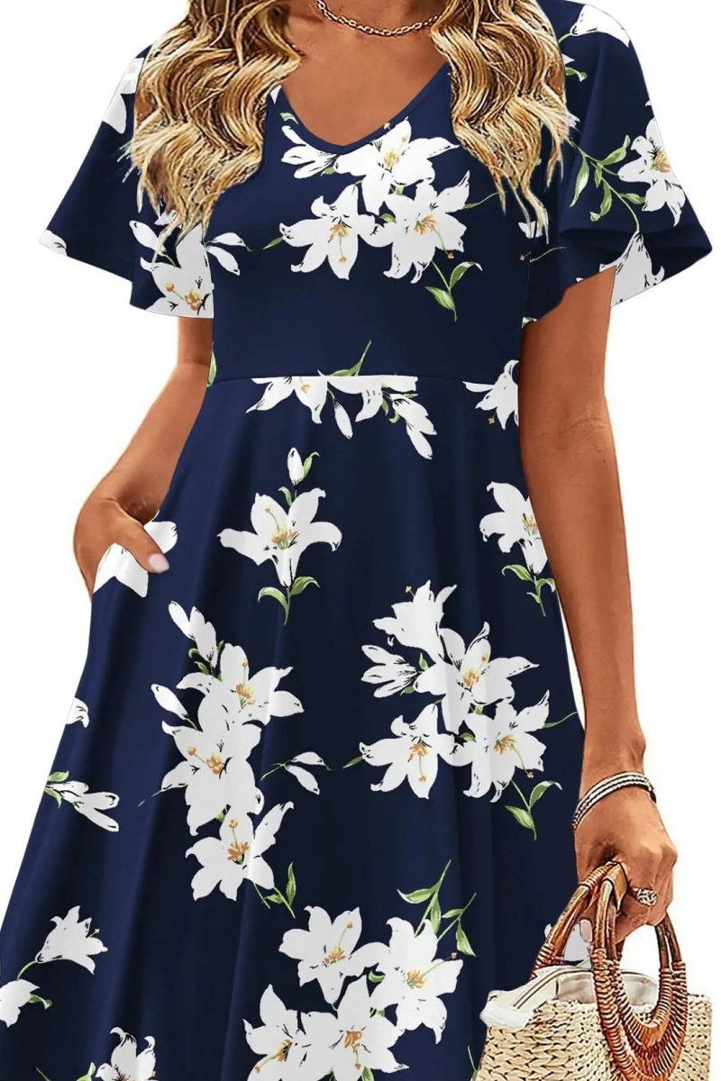 Womens Summer Dress Casual Swing Floral Ruffle Short Sleeve Sundresses Beach Mini A-Line Shift Dress