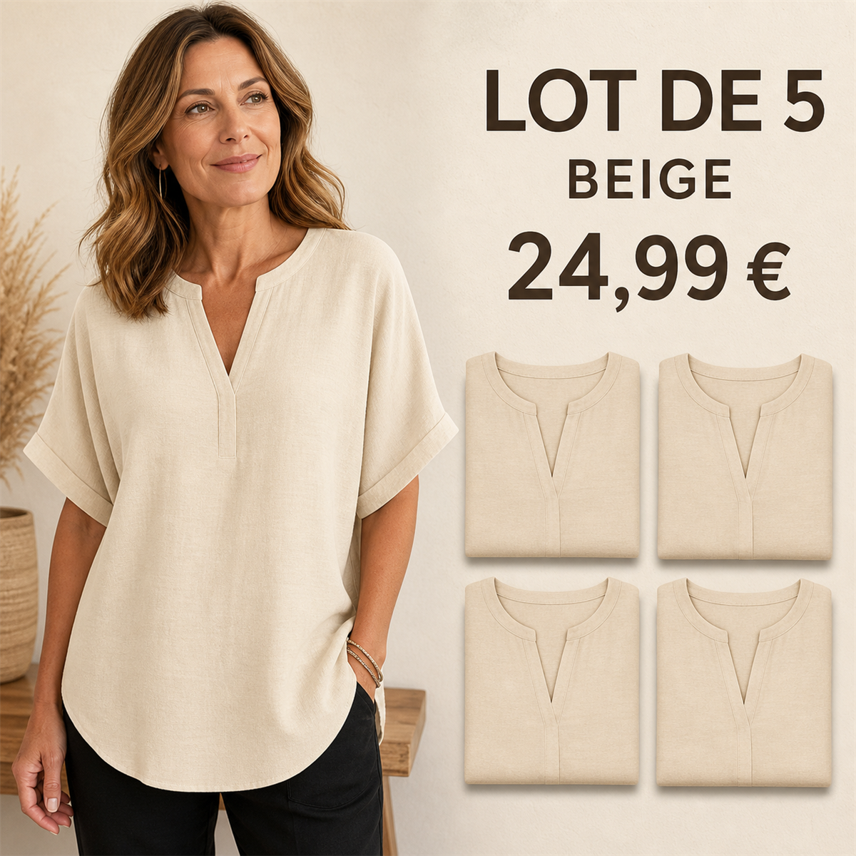 Lot de 5 tops femme beiges