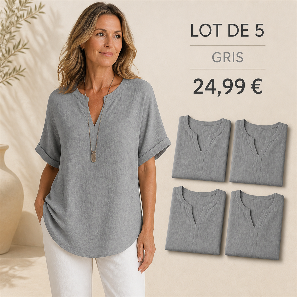 Lot de 5 tops femme gris