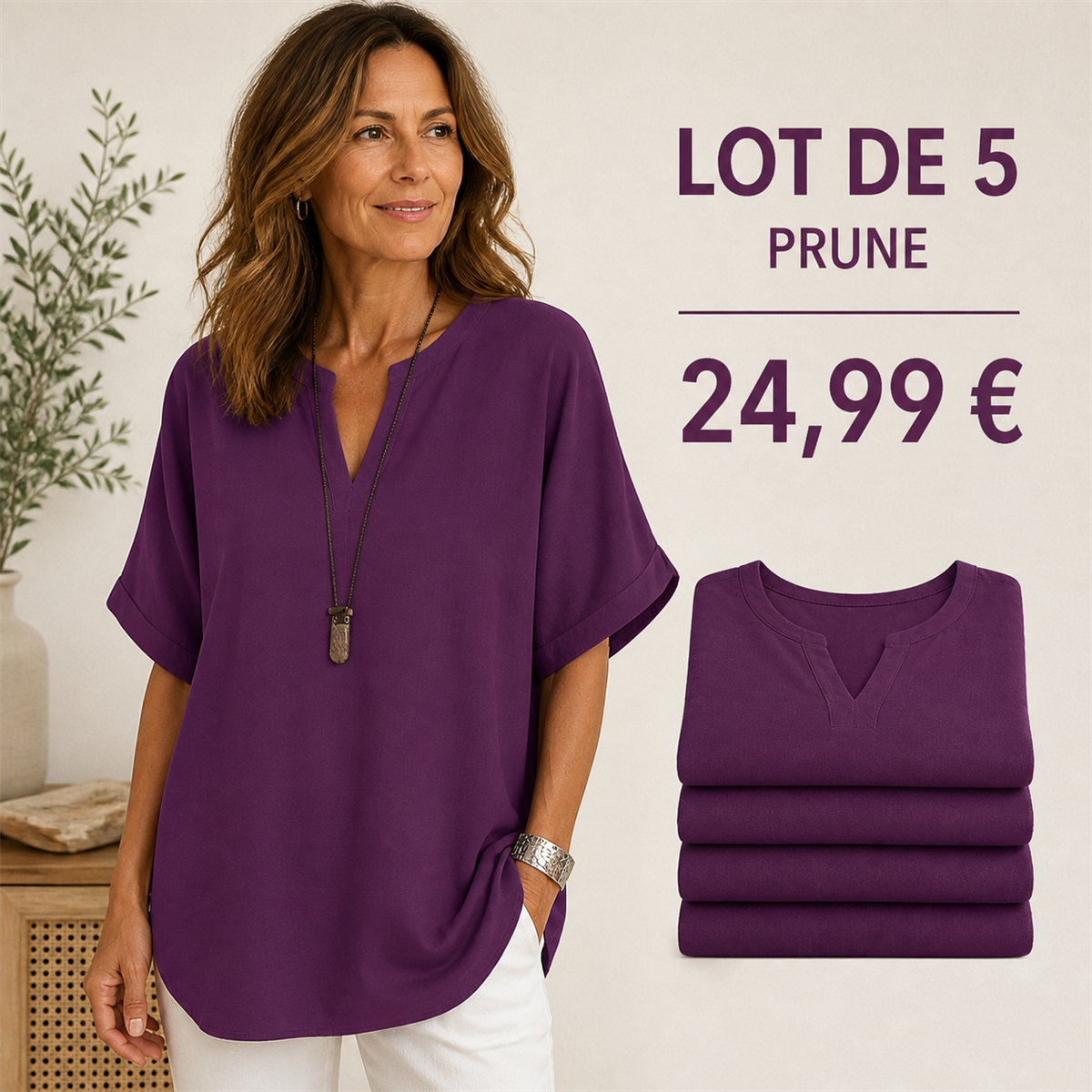 Lot de 5 tops femme prune