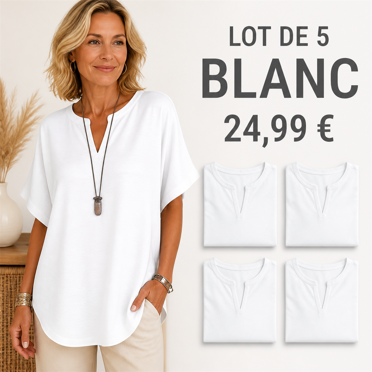 Lot de 5 tops femme blancs
