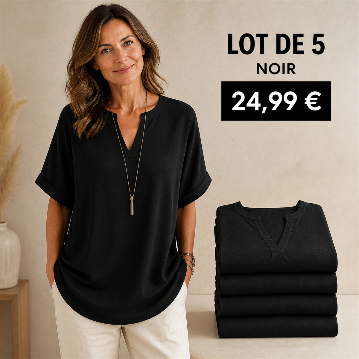 Lot de 5 tops femme noirs