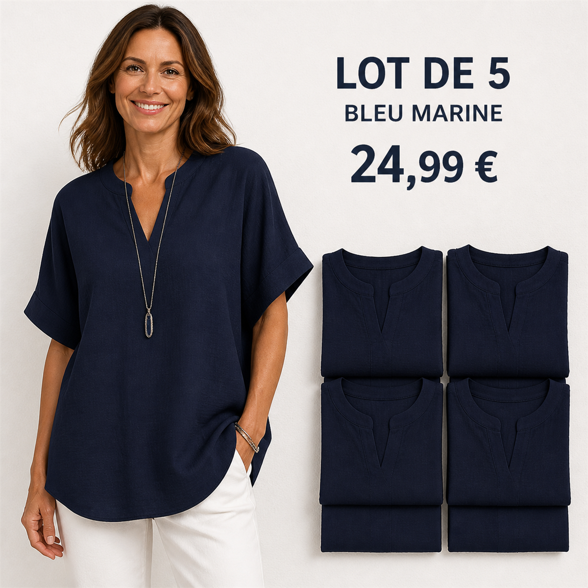 Lot de 5 tops femme bleu marine