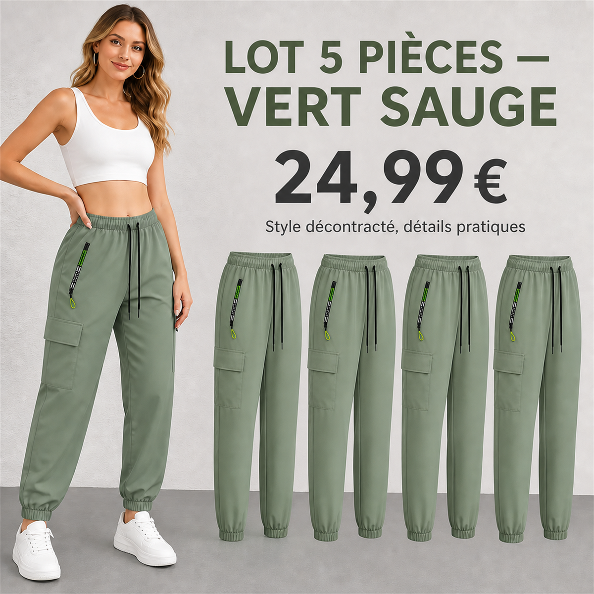 Offre en lot - Pantalon cargo leger femme a chevilles elastiquees