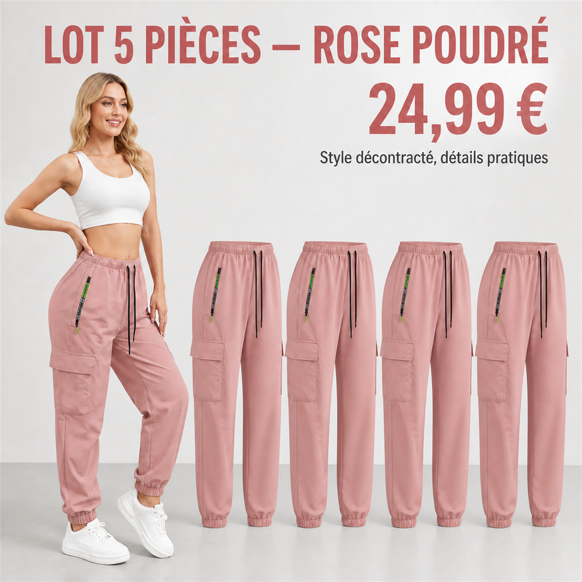 Offre en lot - Pantalon cargo leger femme a chevilles elastiquees