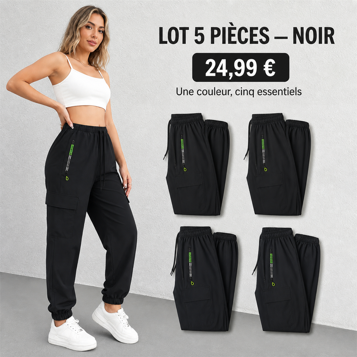 Offre en lot - Pantalon cargo leger femme a chevilles elastiquees