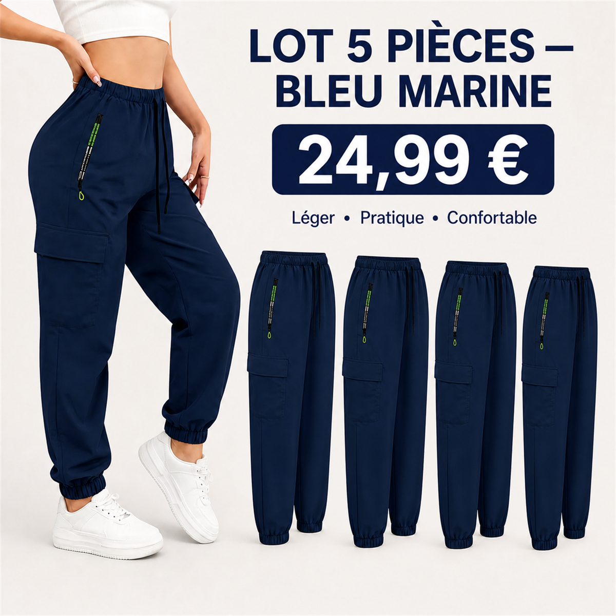 Offre en lot - Pantalon cargo leger femme a chevilles elastiquees