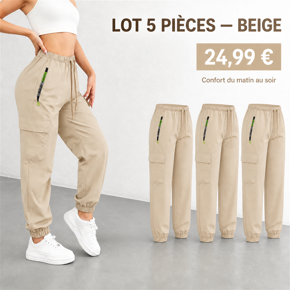 Offre en lot - Pantalon cargo leger femme a chevilles elastiquees