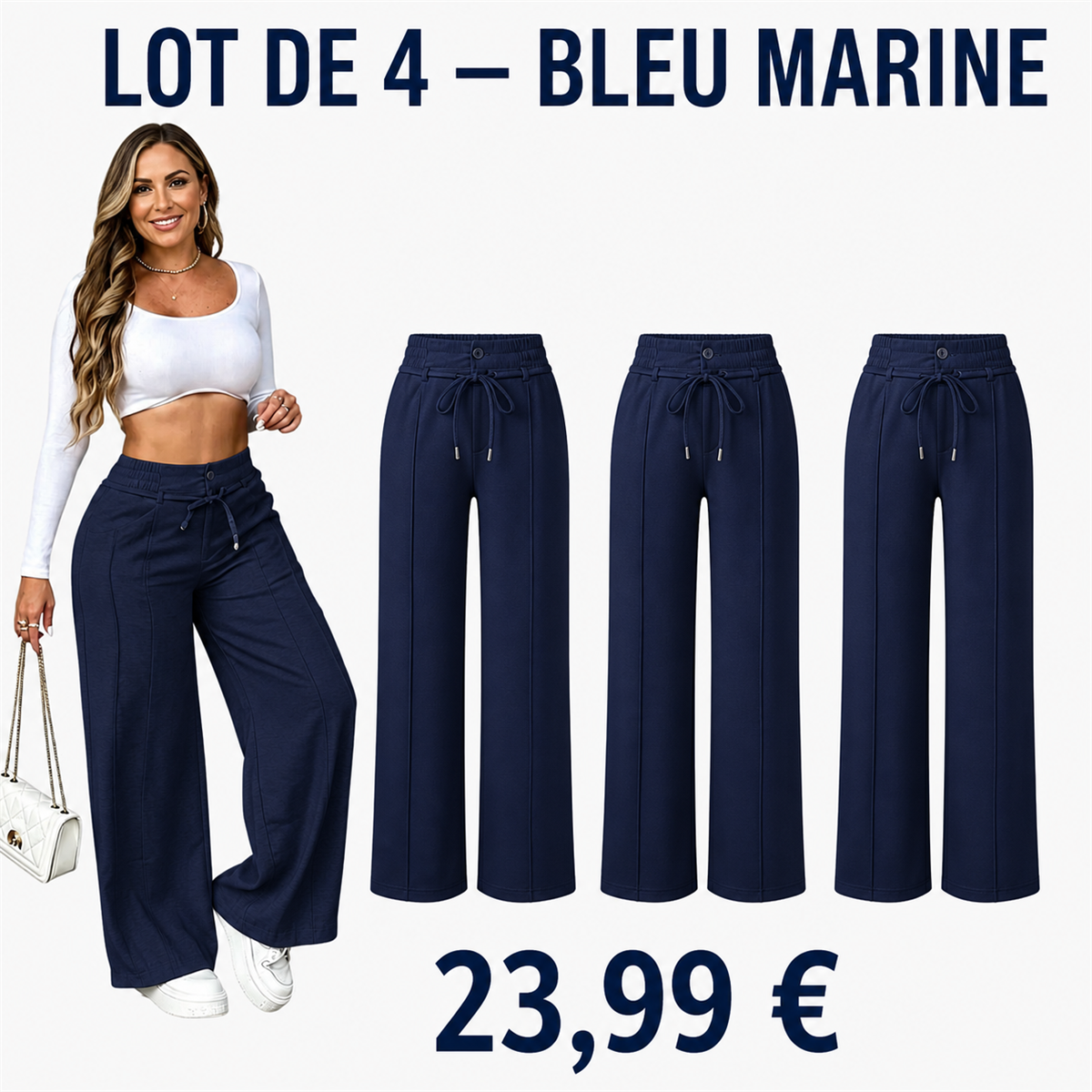 Offre en lot - Pantalon large femme a taille elastiquee et cordon