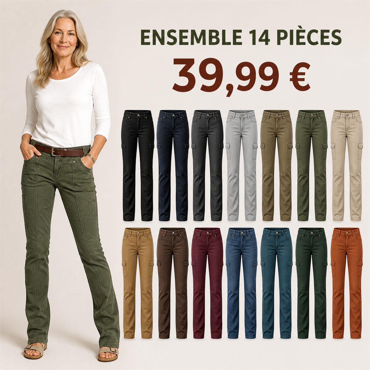 Offre en lot - Pantalon droit femme a poches cargo