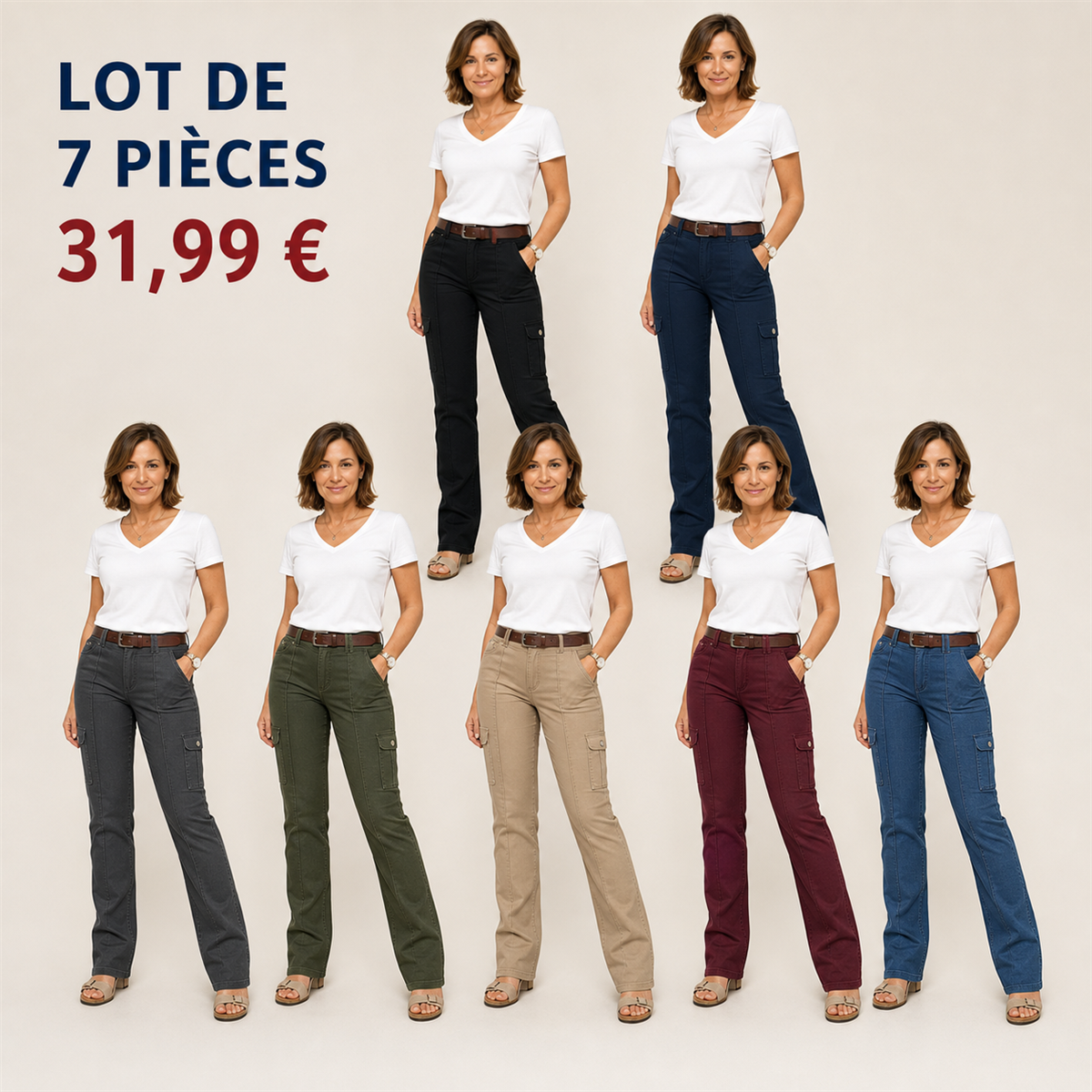 Offre en lot - Pantalon droit femme a poches cargo