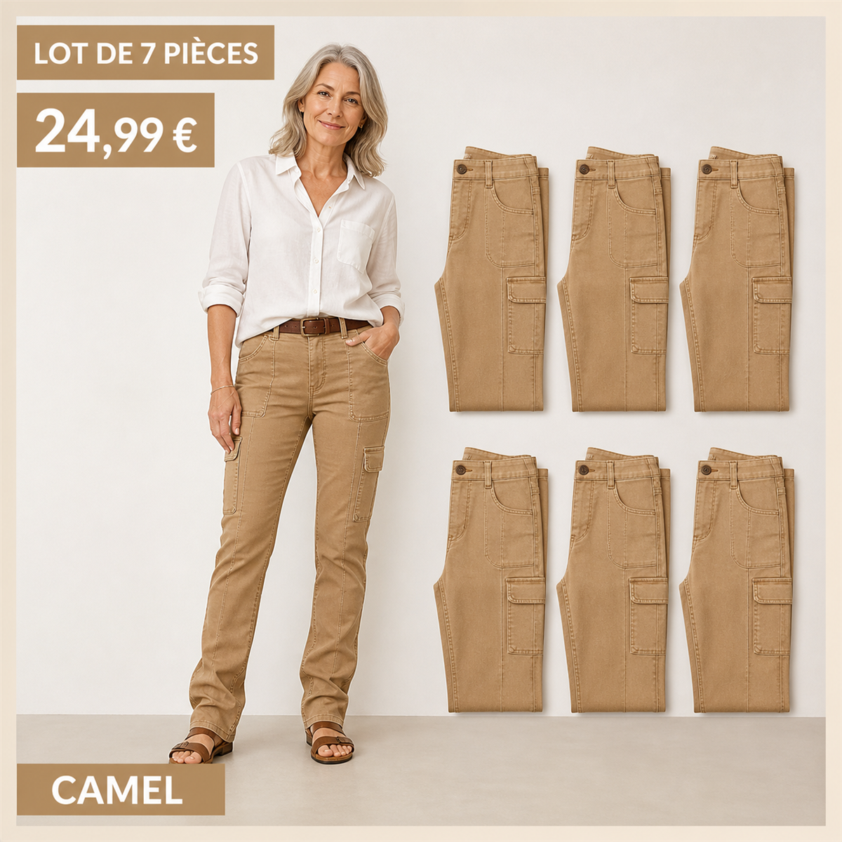 Offre en lot - Pantalon droit femme a poches cargo