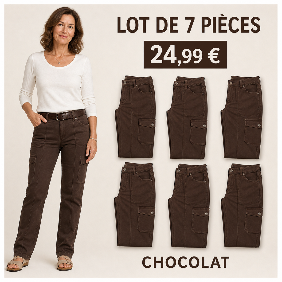 Offre en lot - Pantalon droit femme a poches cargo
