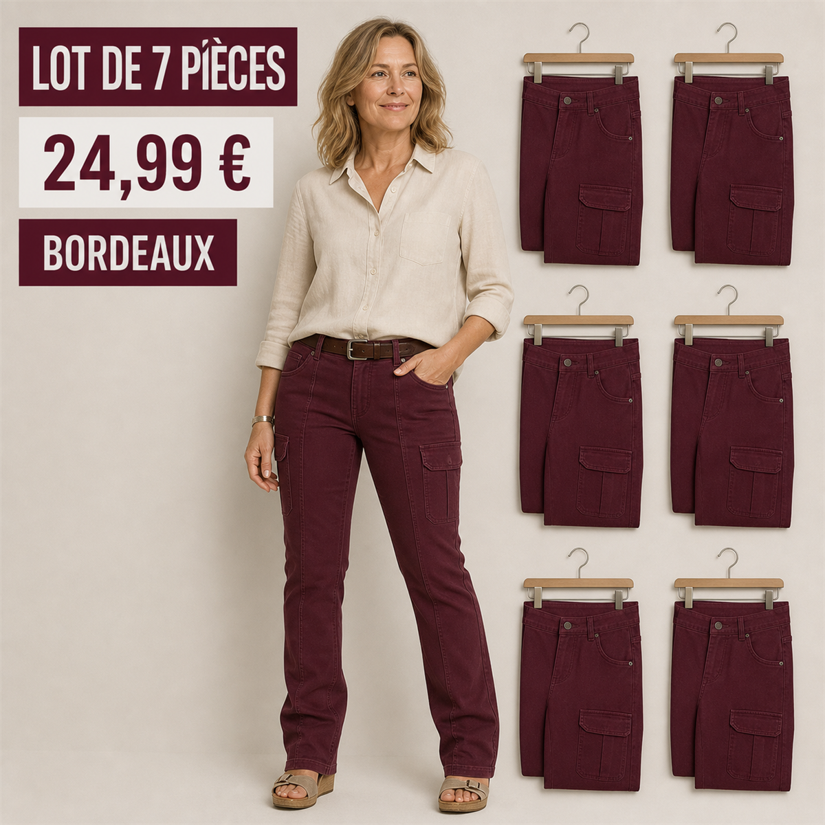 Offre en lot - Pantalon droit femme a poches cargo