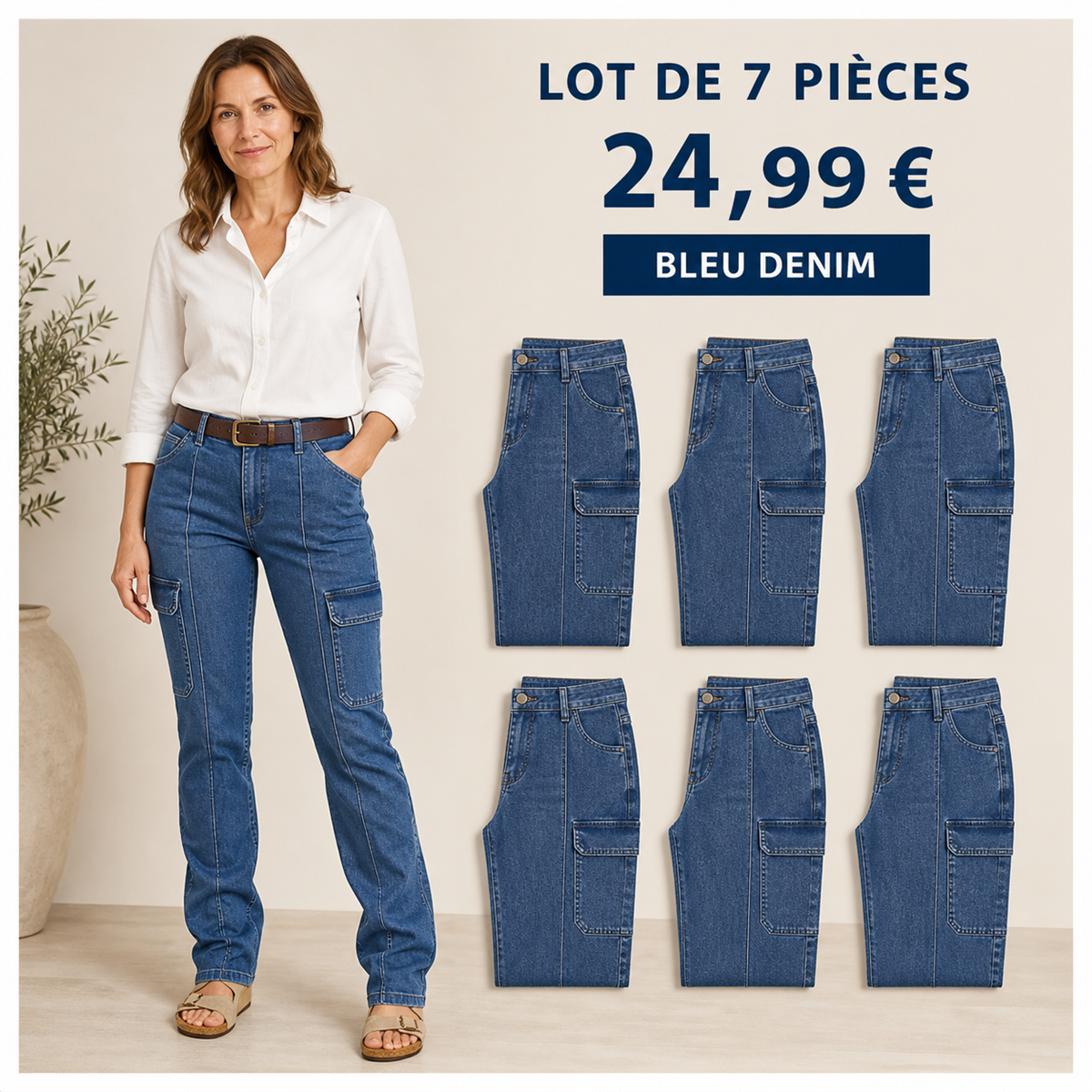 Offre en lot - Pantalon droit femme a poches cargo