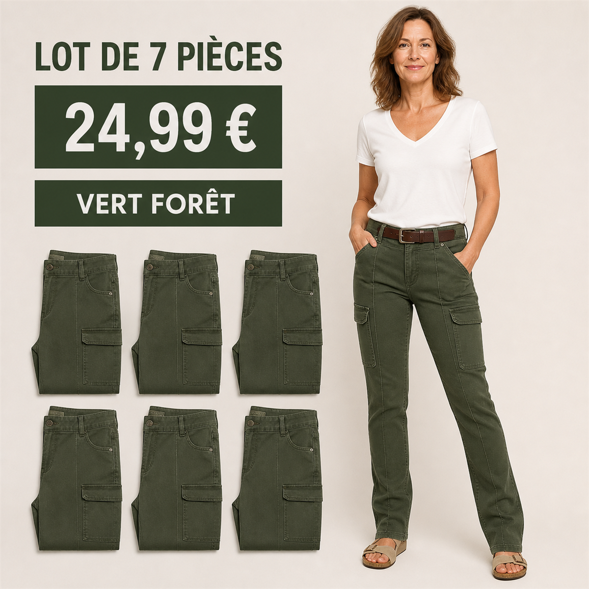 Offre en lot - Pantalon droit femme a poches cargo