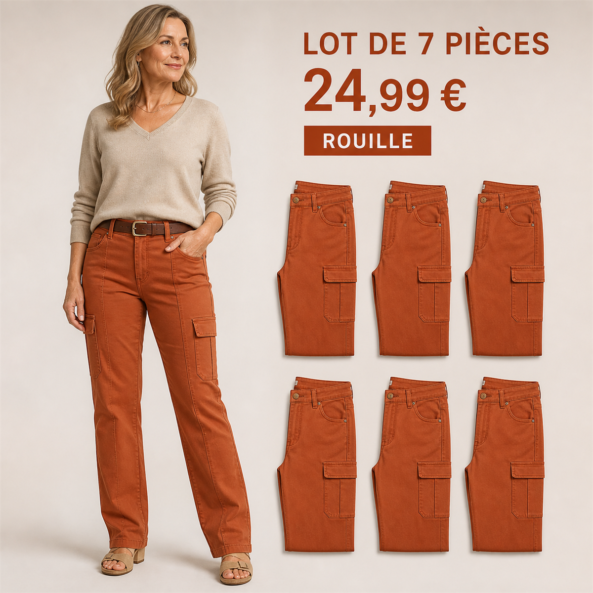 Offre en lot - Pantalon droit femme a poches cargo