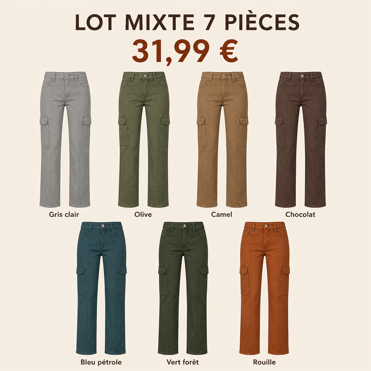 Offre en lot - Pantalon droit femme a poches cargo