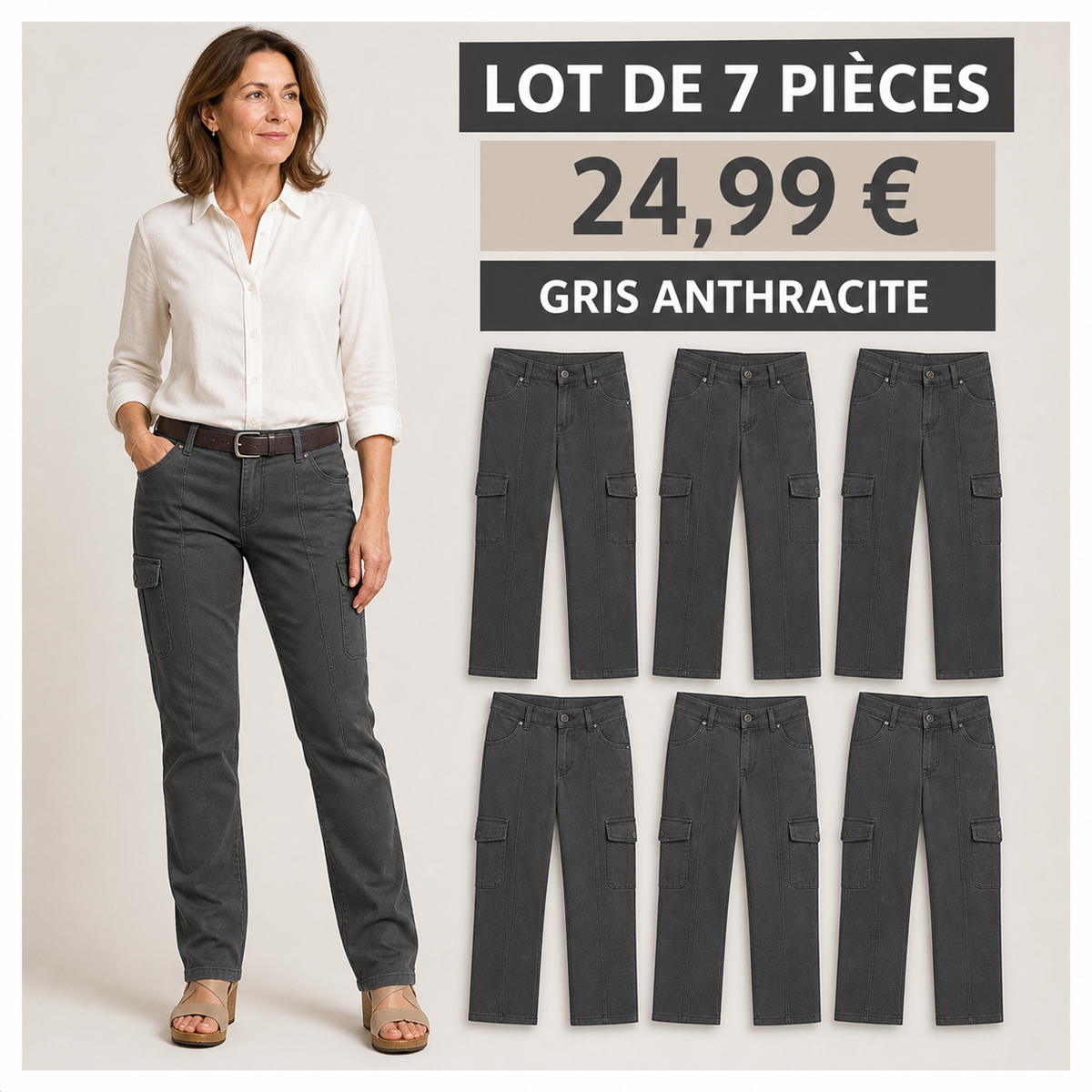 Offre en lot - Pantalon droit femme a poches cargo