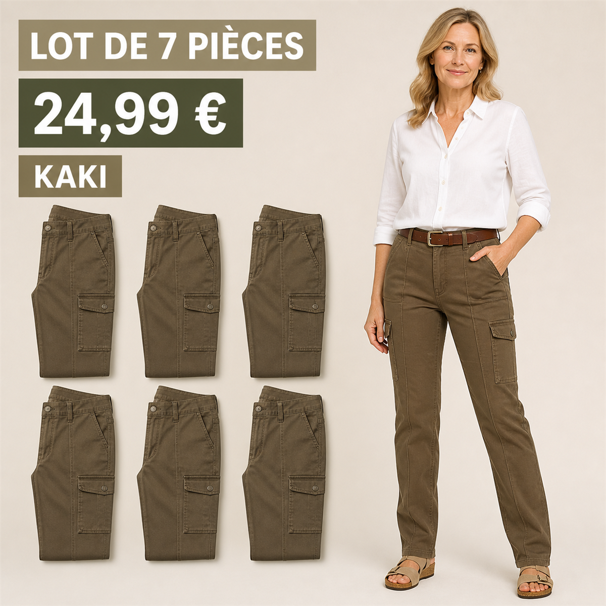 Offre en lot - Pantalon droit femme a poches cargo
