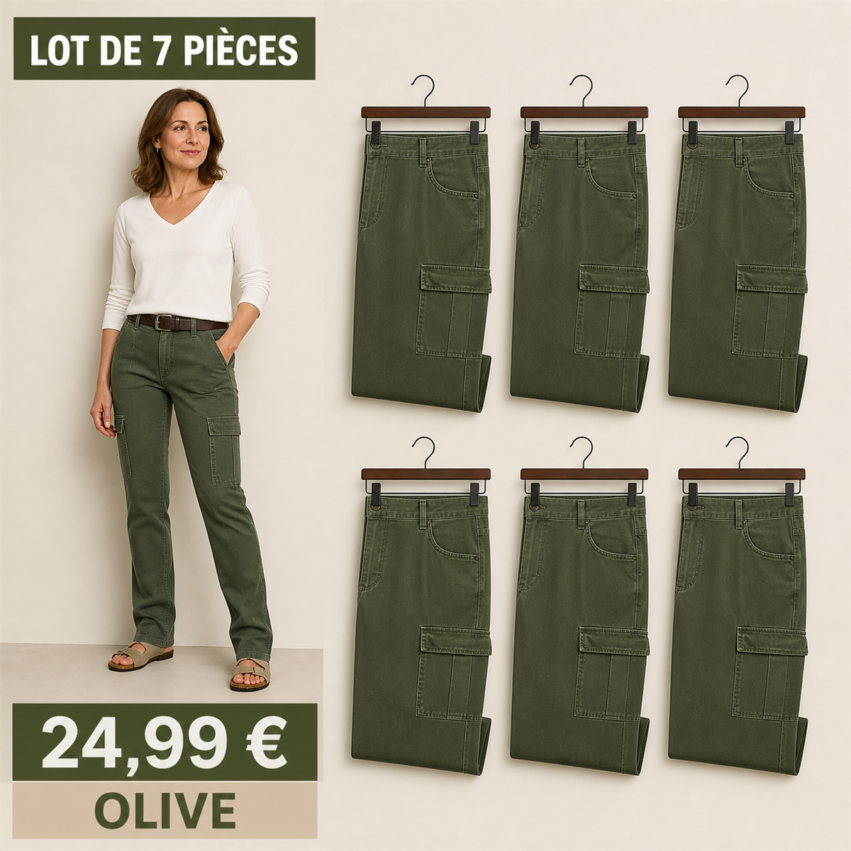 Offre en lot - Pantalon droit femme a poches cargo
