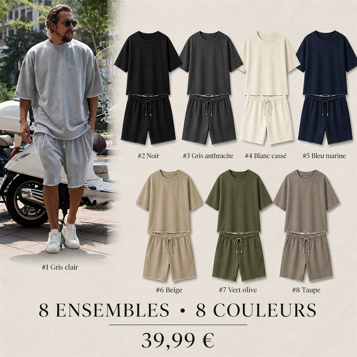 Offre en lot - Ensemble homme avec t-shirt ample et short a cordon aux bords francs