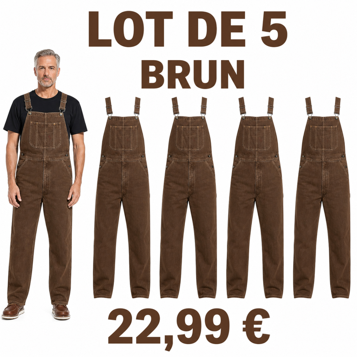 Offre en lot - Salopette en jean homme 脿 coupe droite et poche bavette