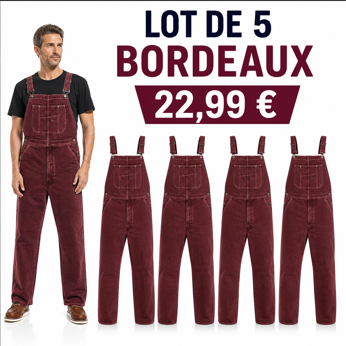 Offre en lot - Salopette en jean homme 脿 coupe droite et poche bavette